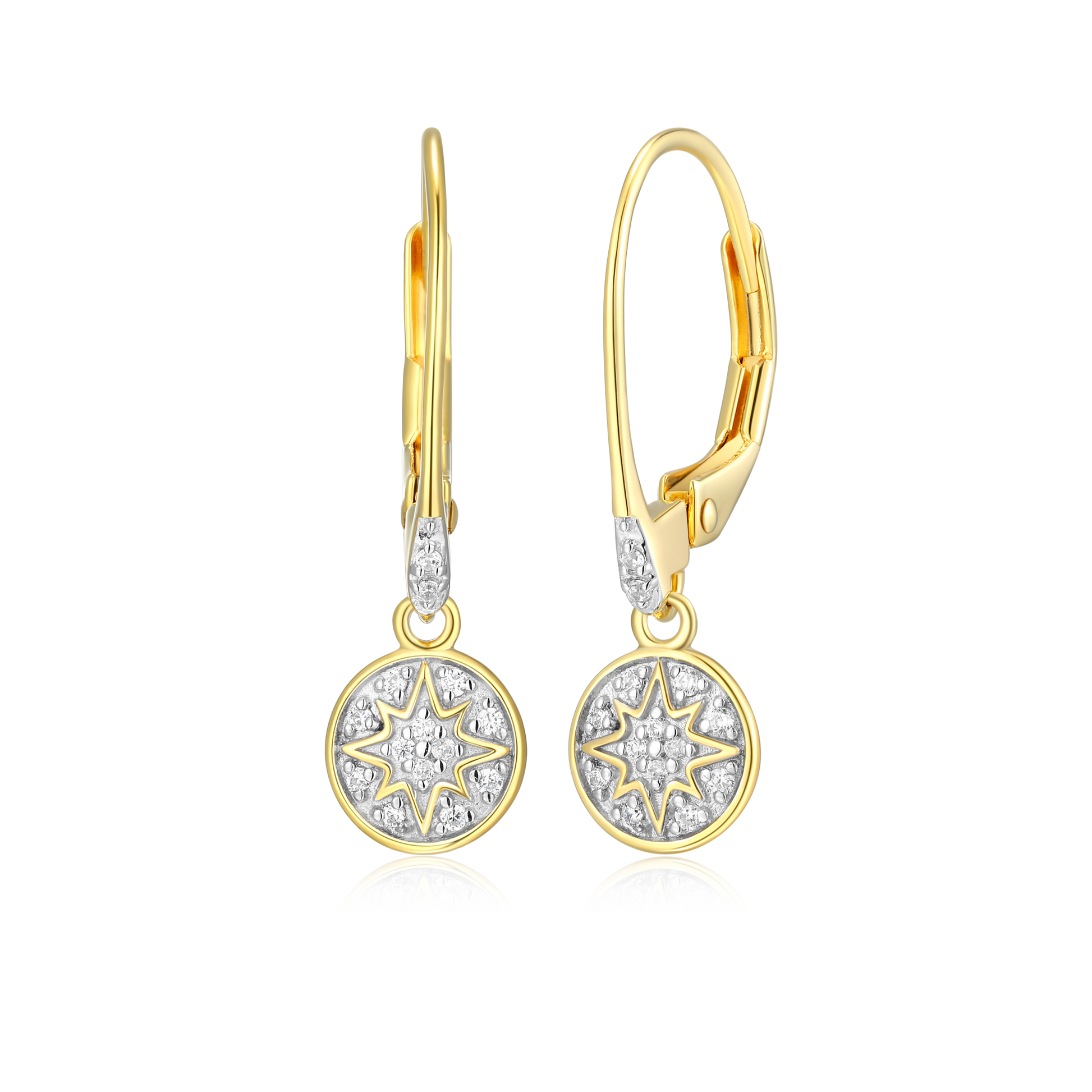 Round Pave Leverback Earrings in 14K Yellow Gold-Plated Sterling Silver | M by Monte Luna