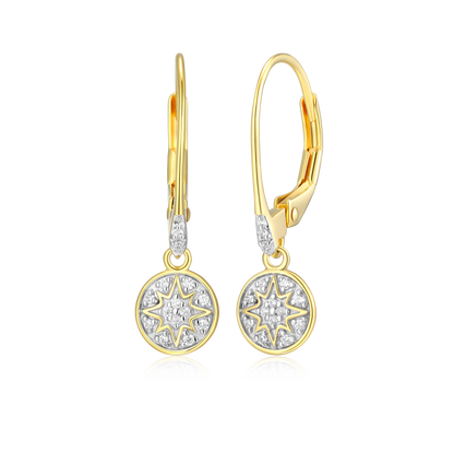 Round Pave Leverback Earrings in 14K Yellow Gold-Plated Sterling Silver | M by Monte Luna