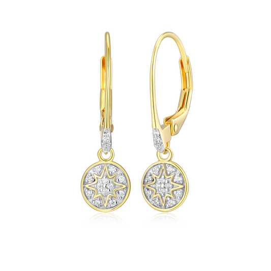 Round Pave Leverback Earrings in 14K Yellow Gold-Plated Sterling Silver | M by Monte Luna