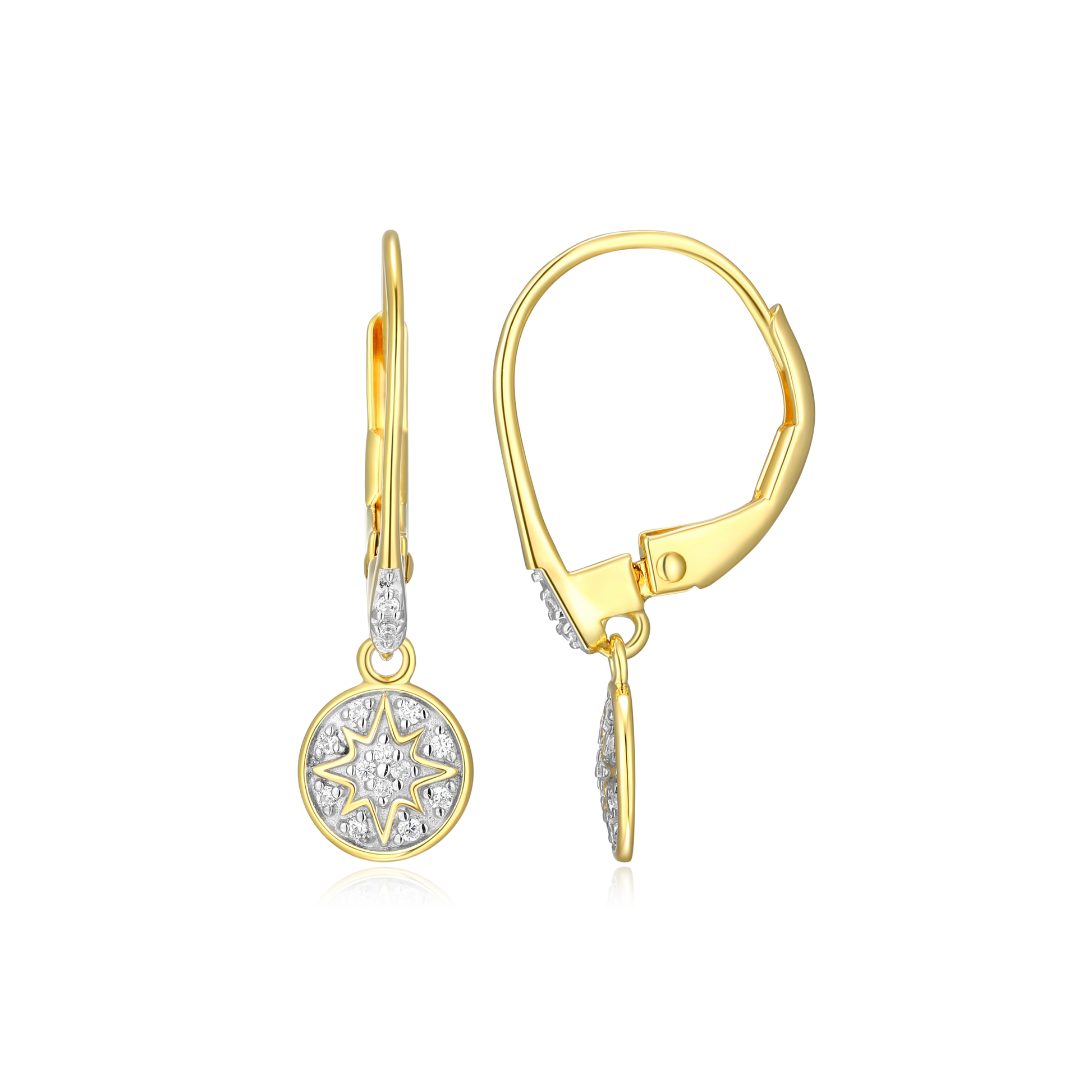 Round Pave Leverback Earrings in 14K Yellow Gold-Plated Sterling Silver | M by Monte Luna