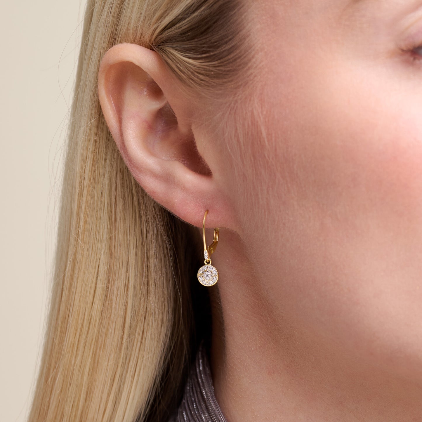 Round Pave Leverback Earrings in 14K Yellow Gold-Plated Sterling Silver | M by Monte Luna