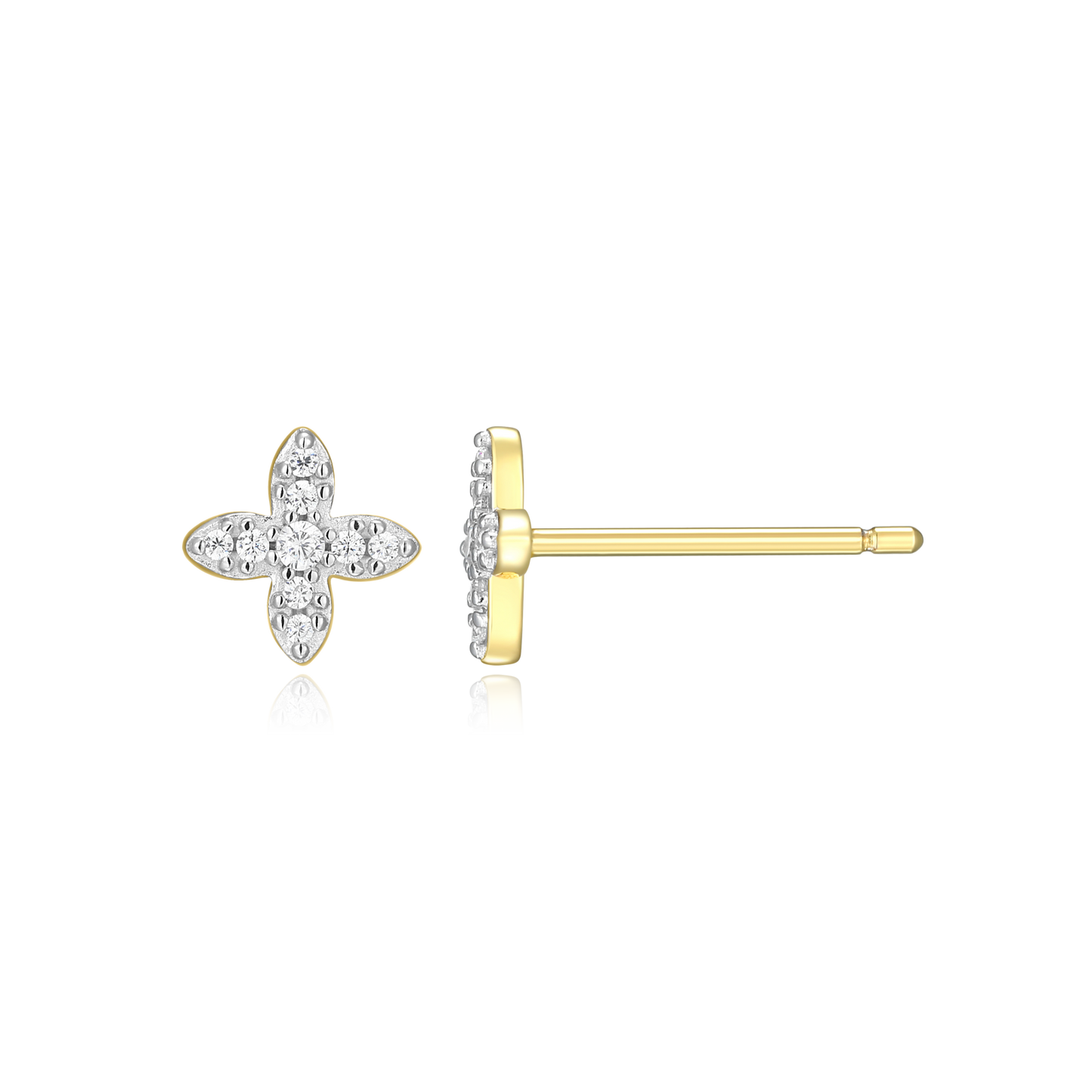 Four Leaf Flower Stud Earrings in 14K Yellow Gold-Plated Sterling Silver | M by Monte Luna