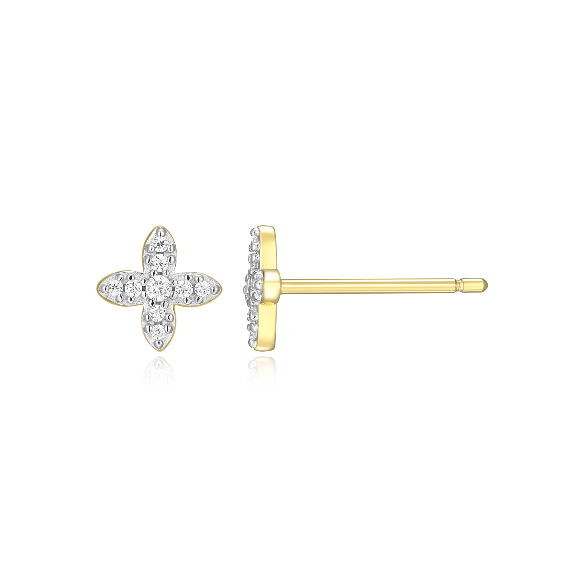 Four Leaf Flower Stud Earrings in 14K Yellow Gold-Plated Sterling Silver | M by Monte Luna