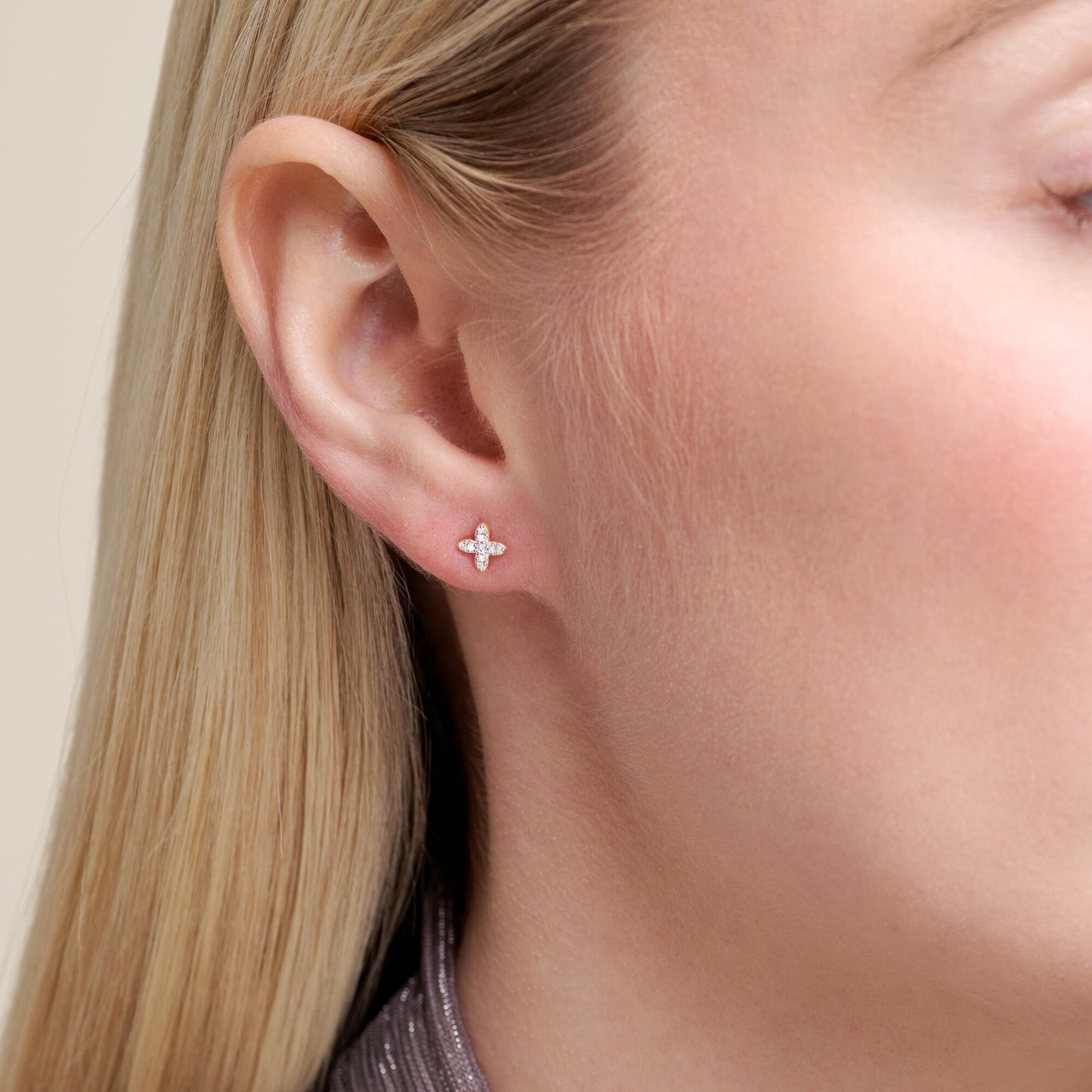 Four Leaf Flower Stud Earrings in 14K Yellow Gold-Plated Sterling Silver | M by Monte Luna