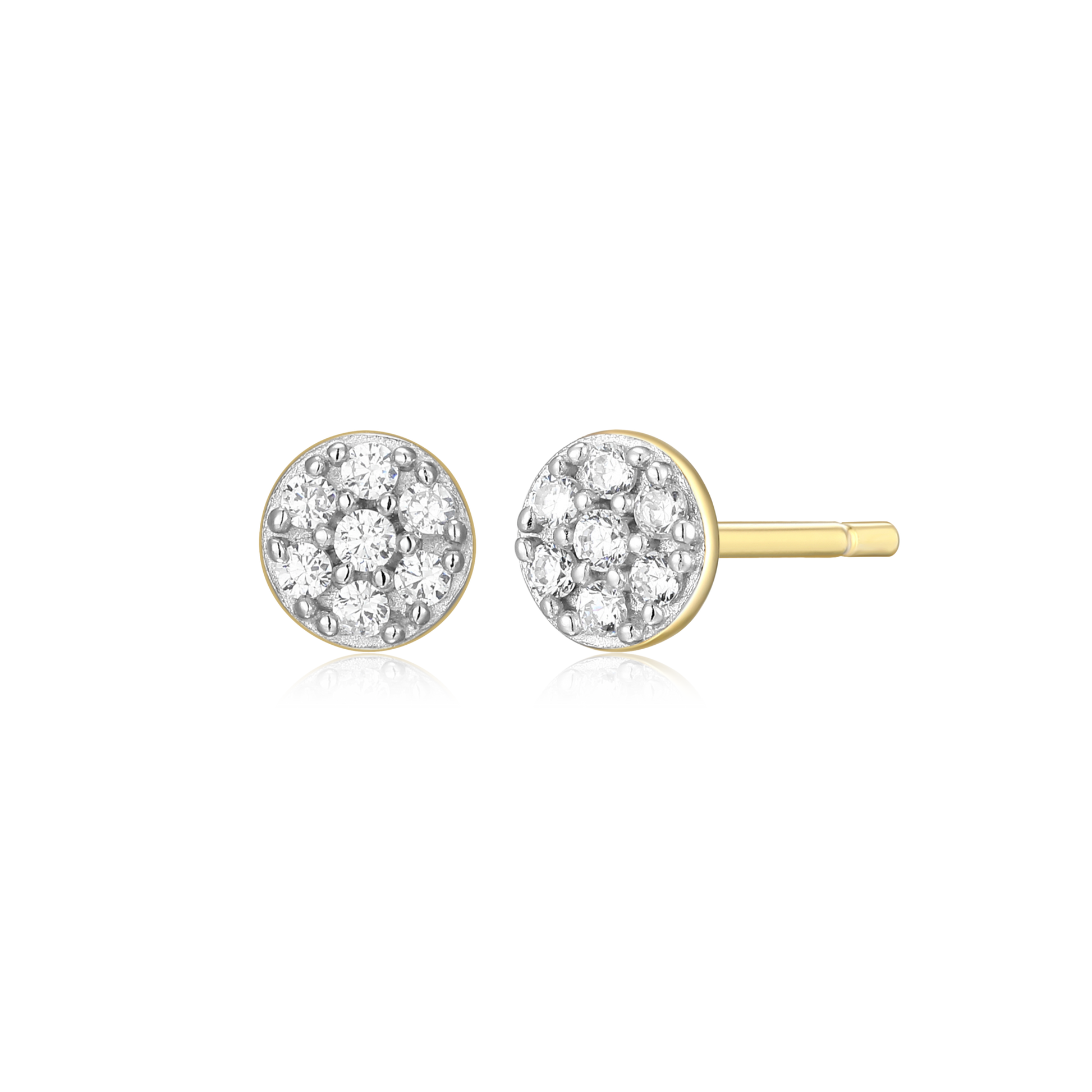 Round Pave Stud Earrings in 14K Yellow Gold-Plated Sterling Silver | M by Monte Luna