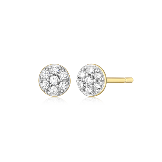 Round Pave Stud Earrings in 14K Yellow Gold-Plated Sterling Silver | M by Monte Luna