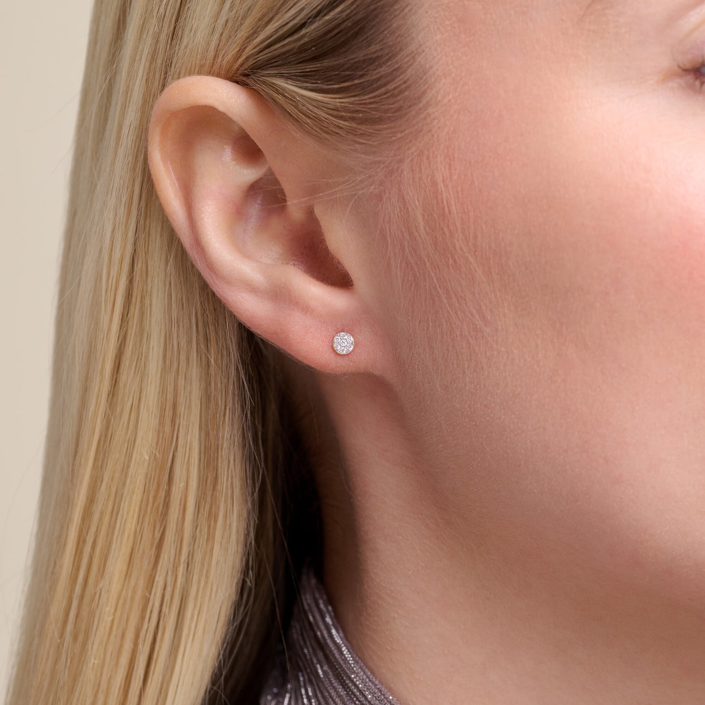 Round Pave Stud Earrings in 14K Yellow Gold-Plated Sterling Silver | M by Monte Luna