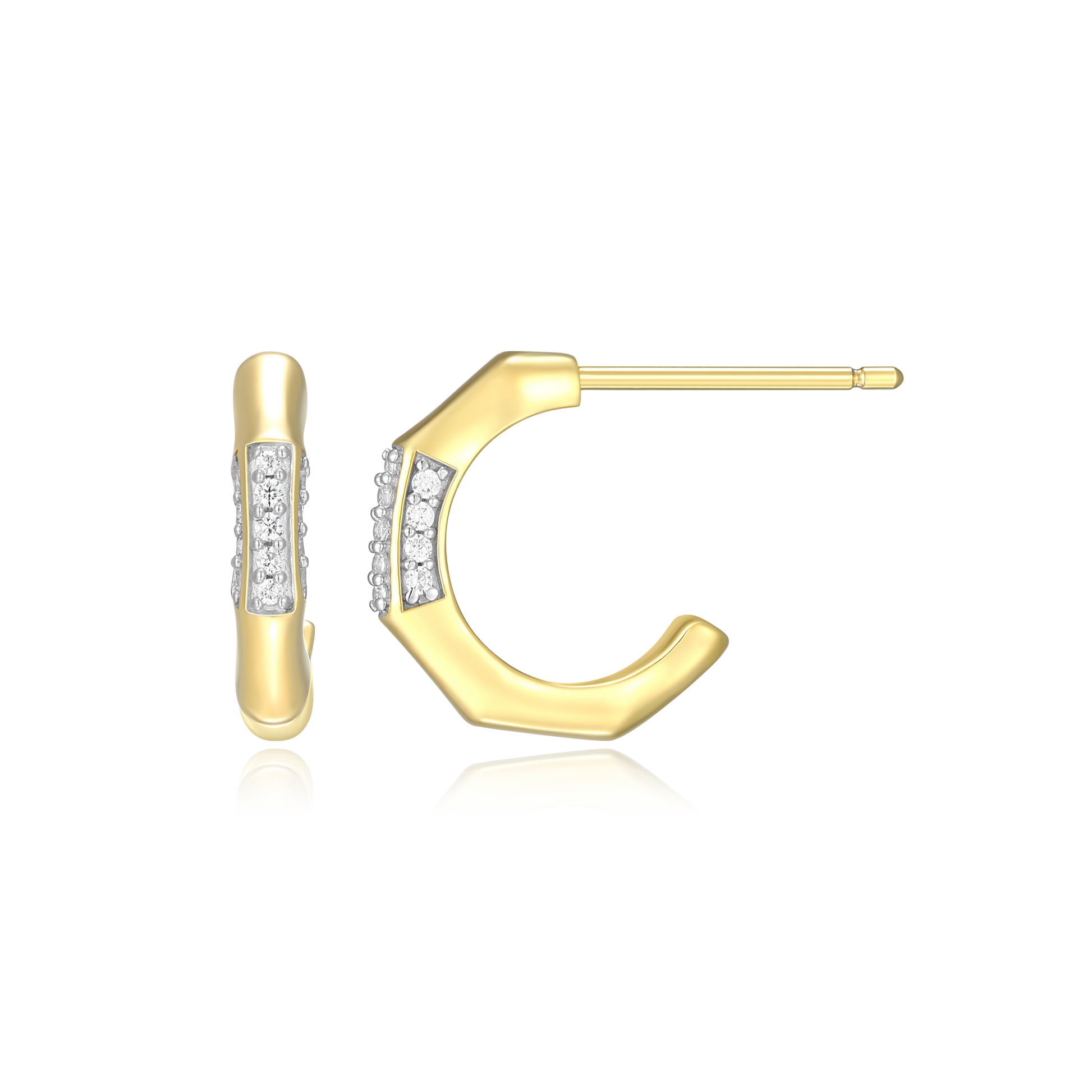 Bamboo J-Hoop Stud Earrings in 14K Yellow Gold-Plated Sterling Silver | M by Monte Luna