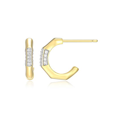 Bamboo J-Hoop Stud Earrings in 14K Yellow Gold-Plated Sterling Silver | M by Monte Luna