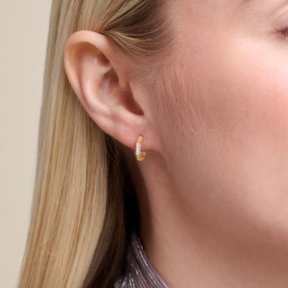 Bamboo J-Hoop Stud Earrings in 14K Yellow Gold-Plated Sterling Silver | M by Monte Luna