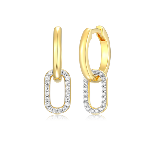 Oval Drop Huggie Earrings in 14K Yellow Gold-Plated Sterling Silver | M by Monte Luna