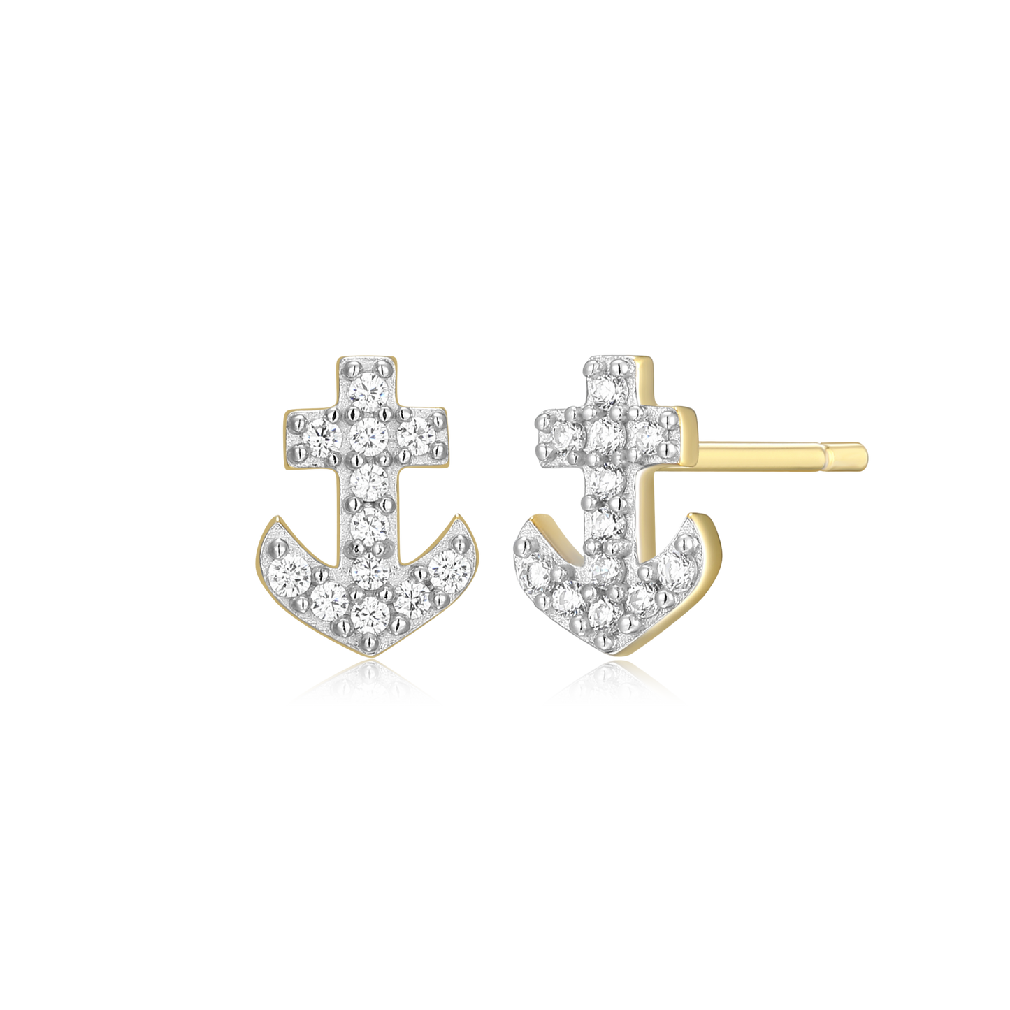 Anchor Pave Stud Earrings in 14K Yellow Gold-Plated Sterling Silver | M by Monte Luna