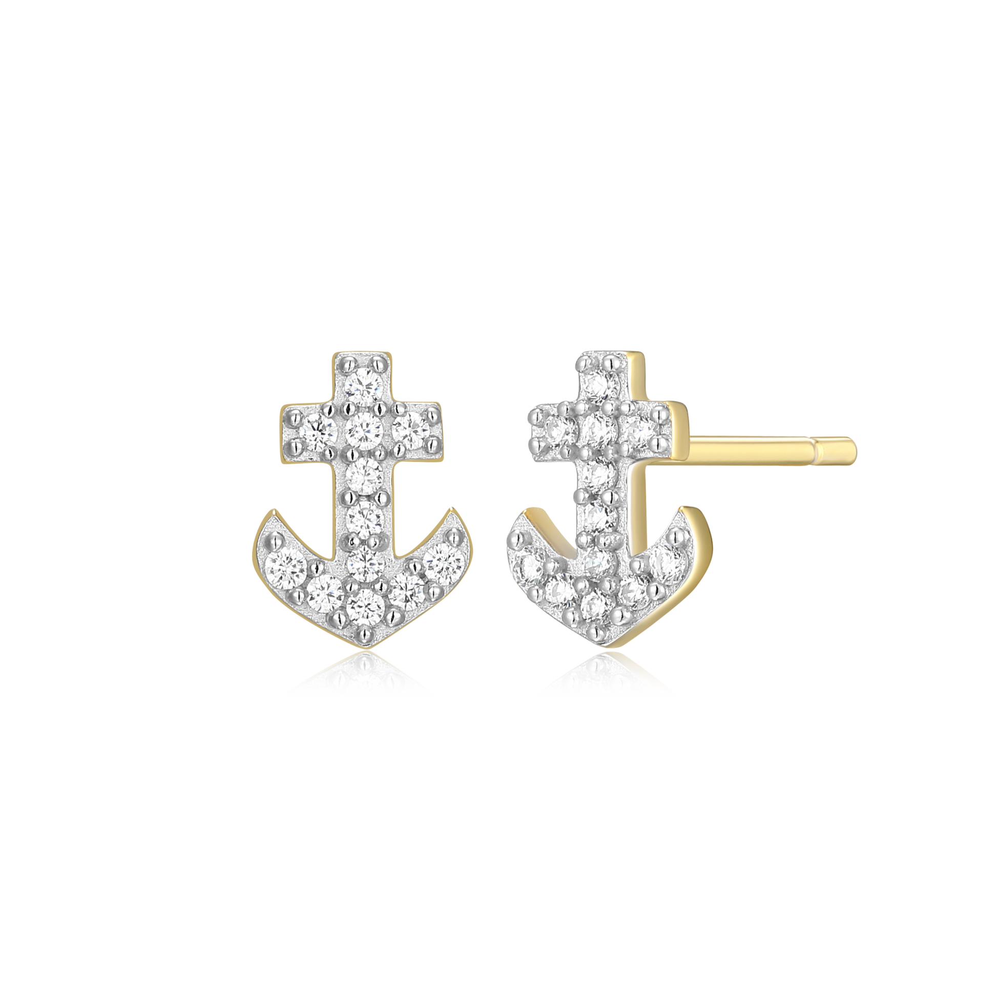 Anchor Pave Stud Earrings in 14K Yellow Gold-Plated Sterling Silver | M by Monte Luna