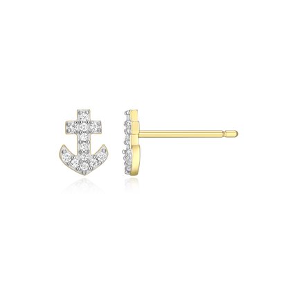 Anchor Pave Stud Earrings in 14K Yellow Gold-Plated Sterling Silver | M by Monte Luna