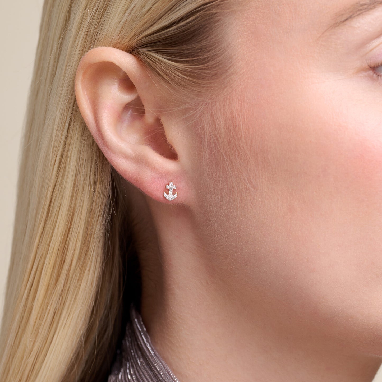 Anchor Pave Stud Earrings in 14K Yellow Gold-Plated Sterling Silver | M by Monte Luna