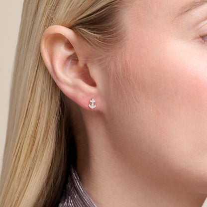 Anchor Pave Stud Earrings in 14K Yellow Gold-Plated Sterling Silver | M by Monte Luna