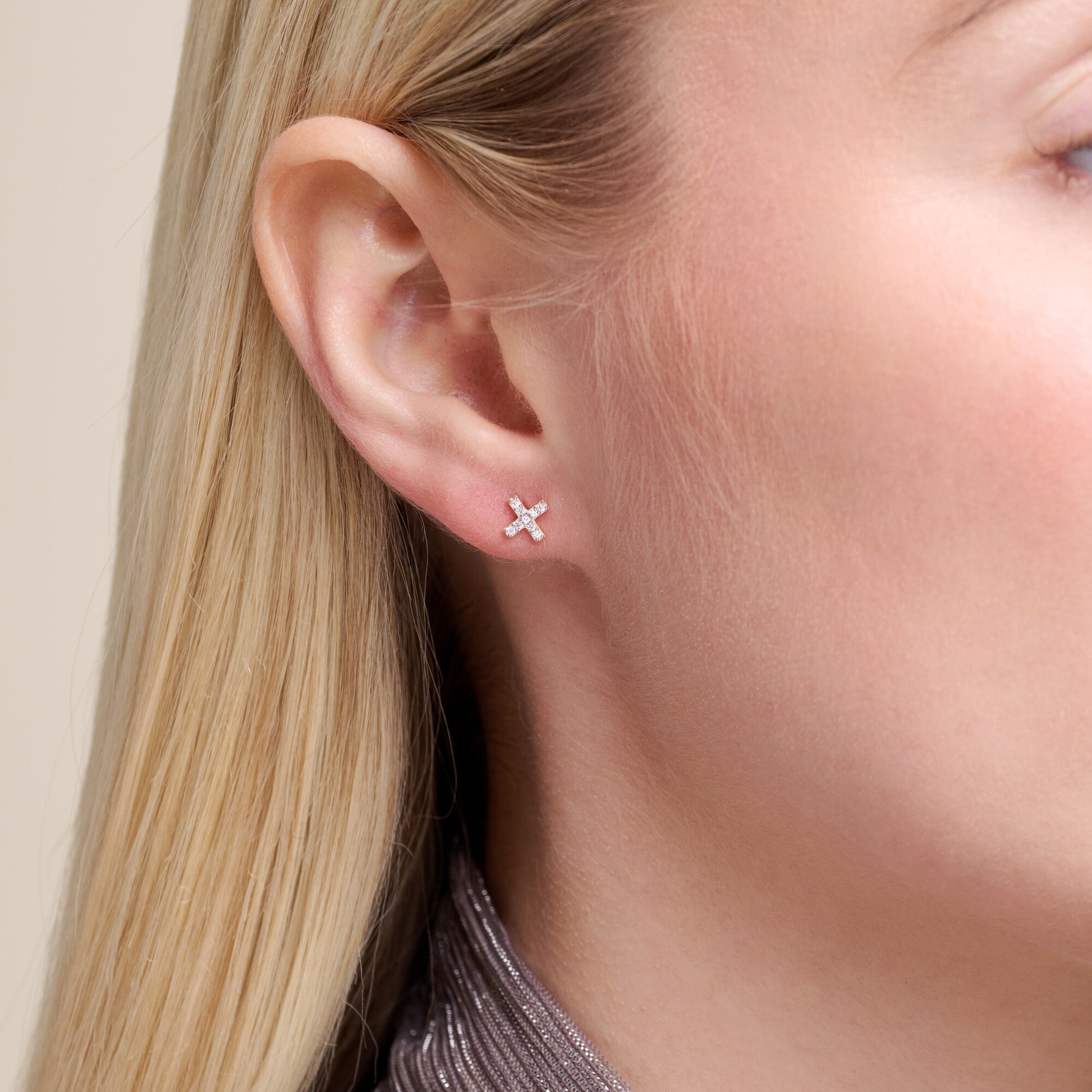 XO Stud Earrings in Rhodium-Plated Sterling Silver | M by Monte Luna