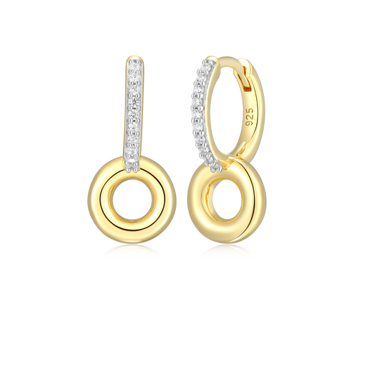 Donut Drop Huggie Earrings in 14K Yellow Gold-Plated Sterling Silver | M by Monte Luna