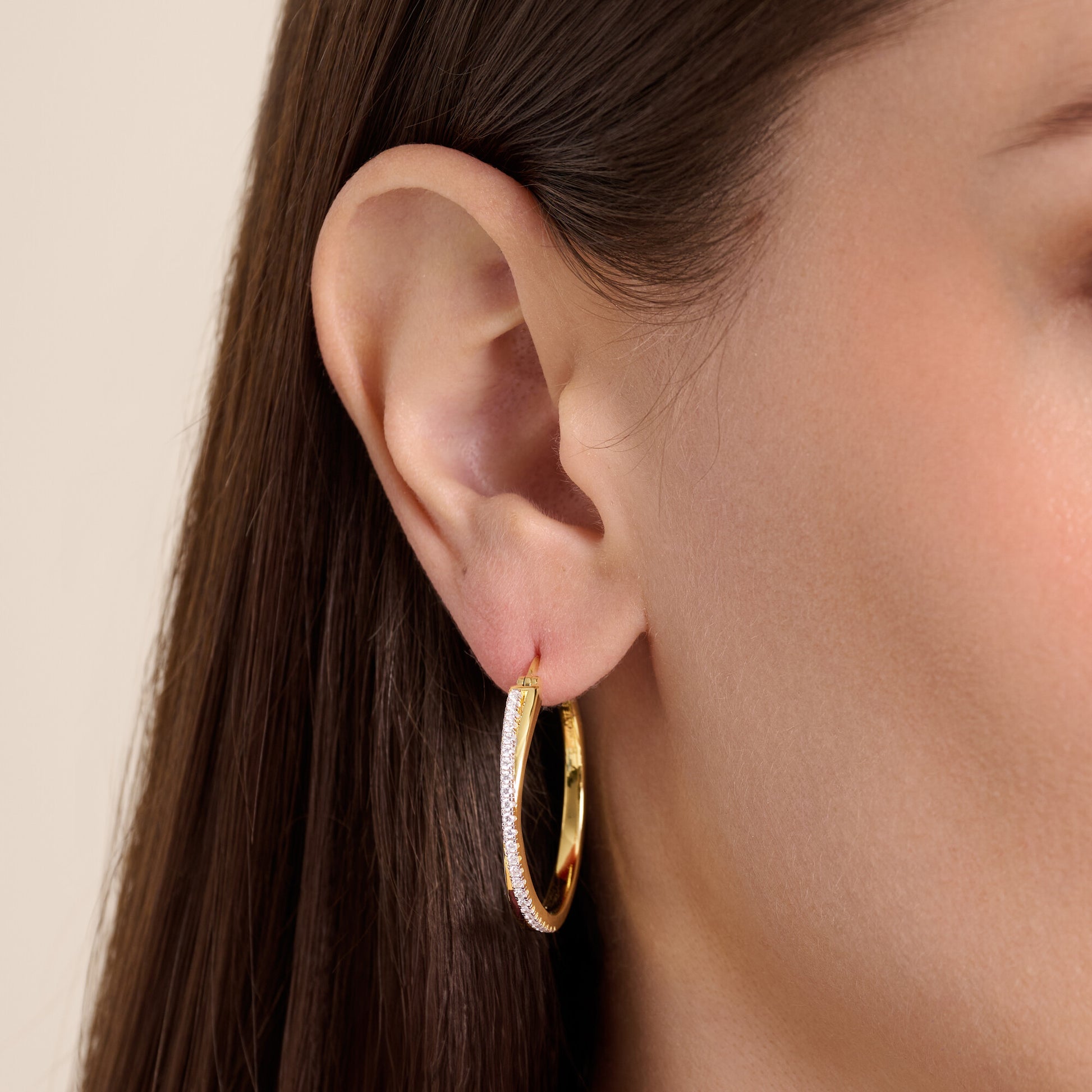 Large Half Pave Twist Hoop Earrings in 14K Yellow Gold-Plated Sterling Silver | M by Monte Luna