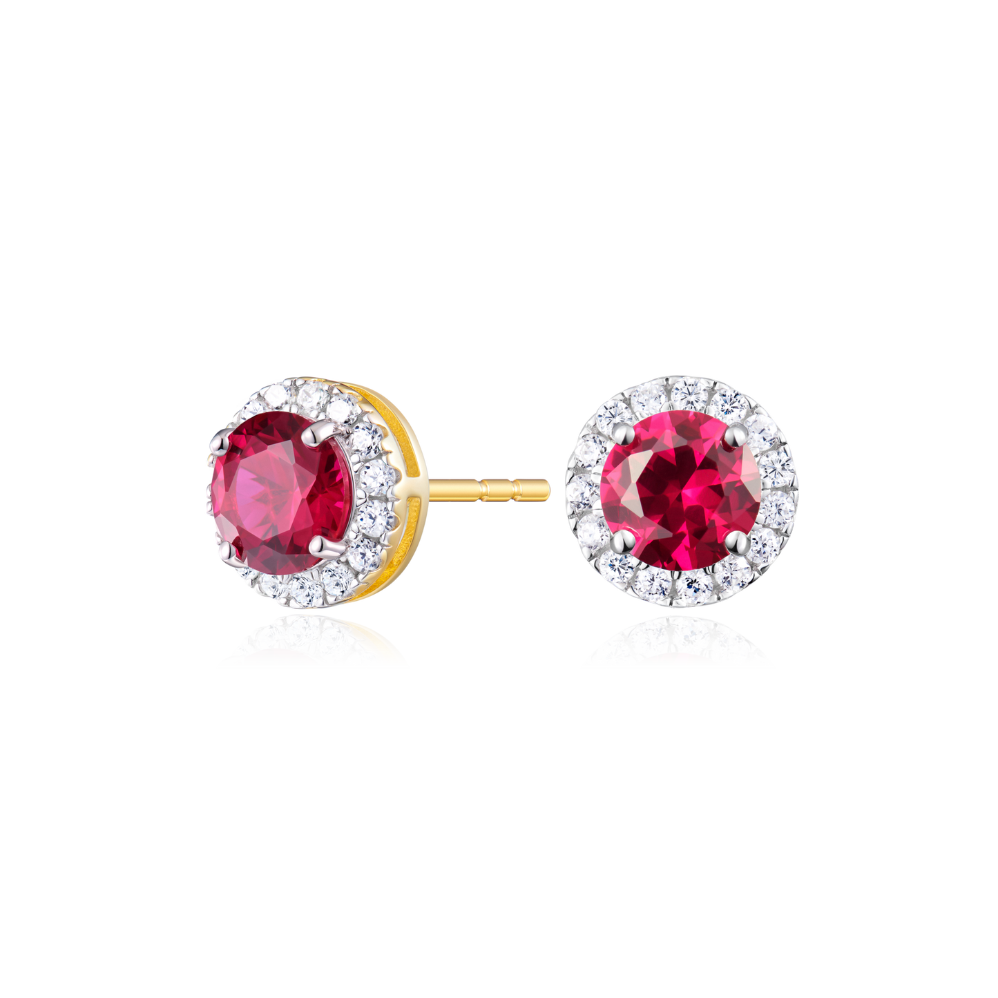 Round-Cut Lab-Created Ruby Halo Stud Earrings in 14K Yellow Gold | Monte Luna