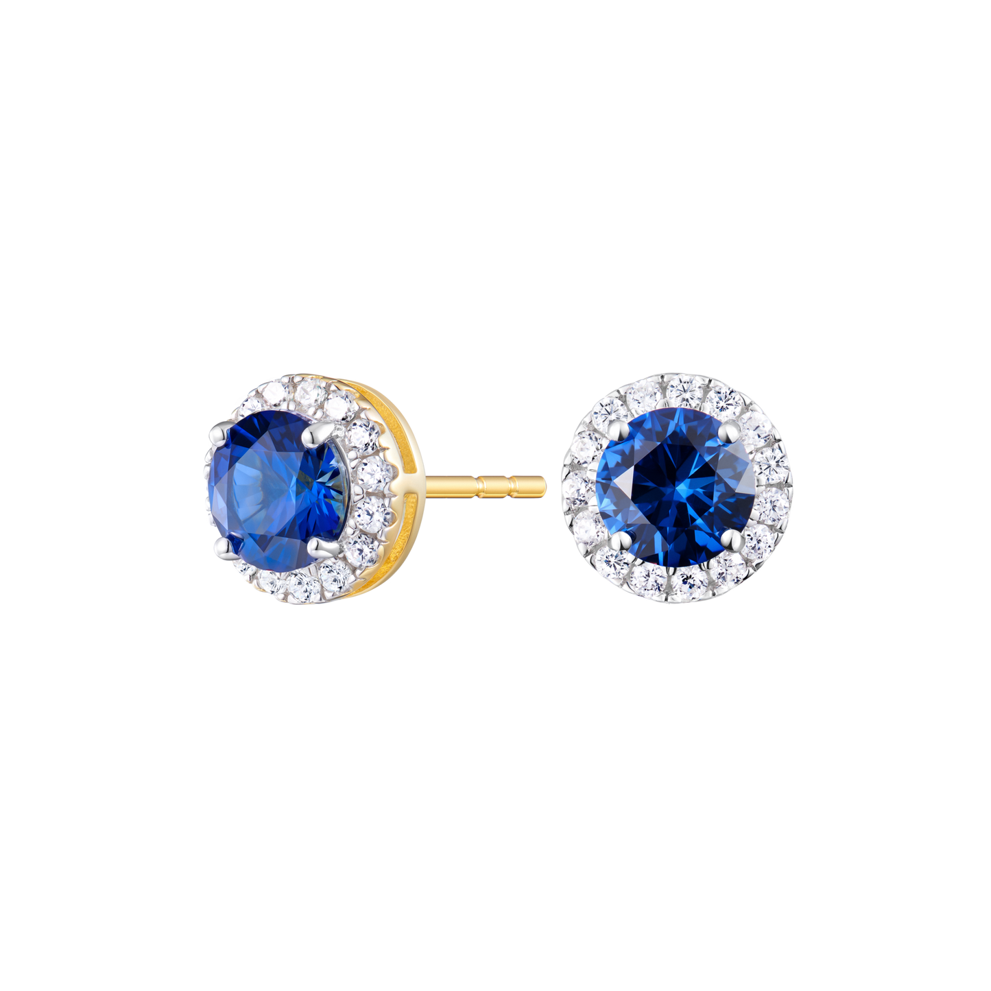 Round-Cut Lab-Created Blue Sapphire Halo Stud Earrings in 14K Yellow Gold | Monte Luna