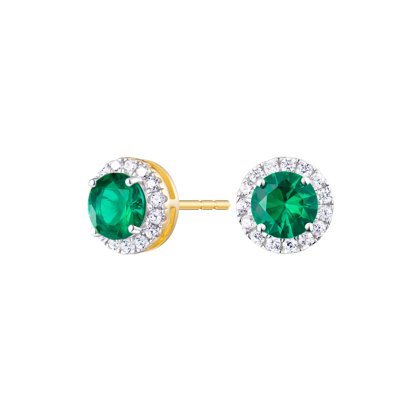 Round-Cut Lab-Created Emerald Halo Stud Earrings in 14K Yellow Gold | Monte Luna