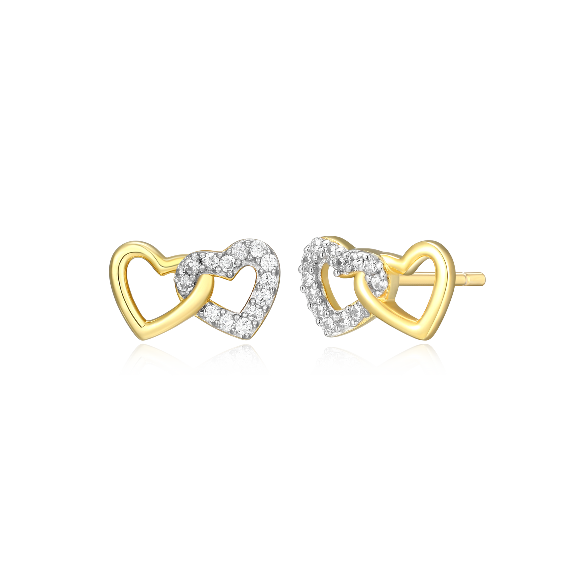 Open Twin Heart Stud Earrings in 14K Yellow Gold-Plated Sterling Silver | M by Monte Luna