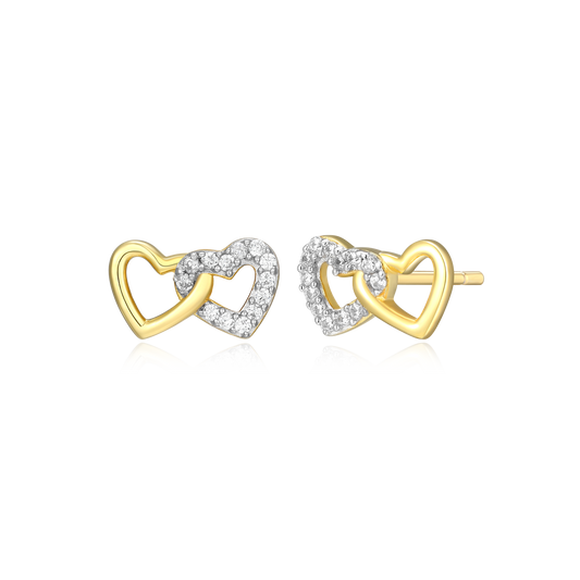 Open Twin Heart Stud Earrings in 14K Yellow Gold-Plated Sterling Silver | M by Monte Luna
