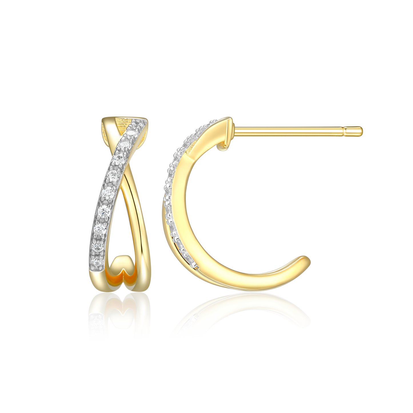 Crossover J-Hoop Stud Earrings in 14K Yellow Gold-Plated Sterling Silver | M by Monte Luna