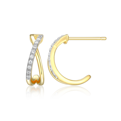 Crossover J-Hoop Stud Earrings in 14K Yellow Gold-Plated Sterling Silver | M by Monte Luna