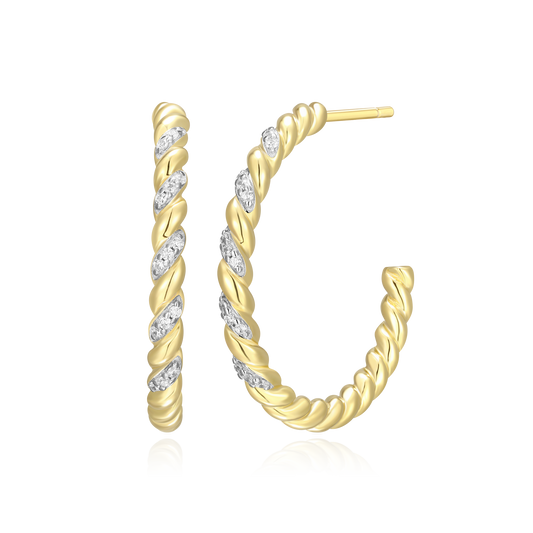 Twist J-Hoop Stud Earrings in 14K Yellow Gold-Plated Sterling Silver | M by Monte Luna