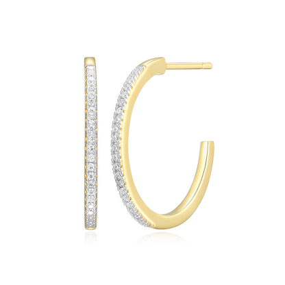 Large J-Hoop Stud Earrings in 14K Yellow Gold-Plated Sterling Silver | M by Monte Luna