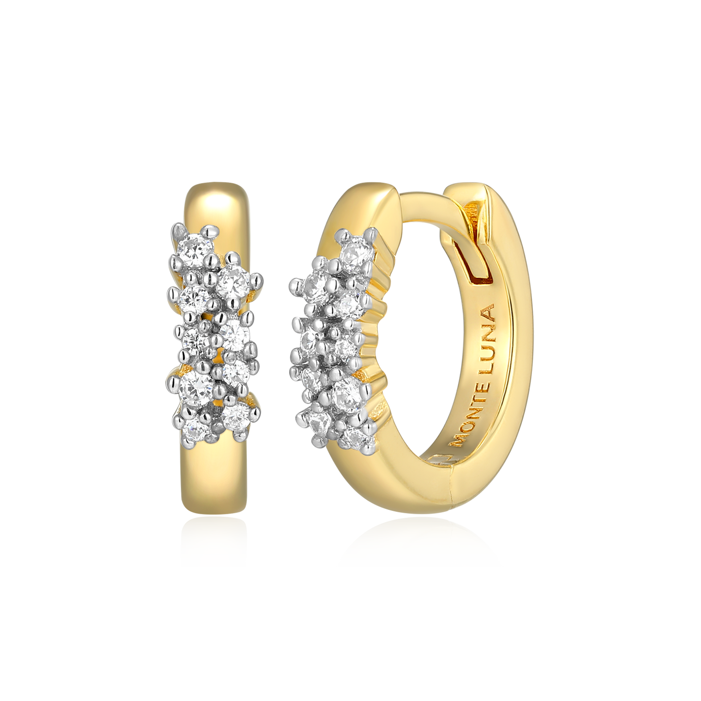 Scattered Lab-Created Diamond Huggie Earrings in 14K Gold & Rhodium-Plated Sterling Silver | M by Monte Luna