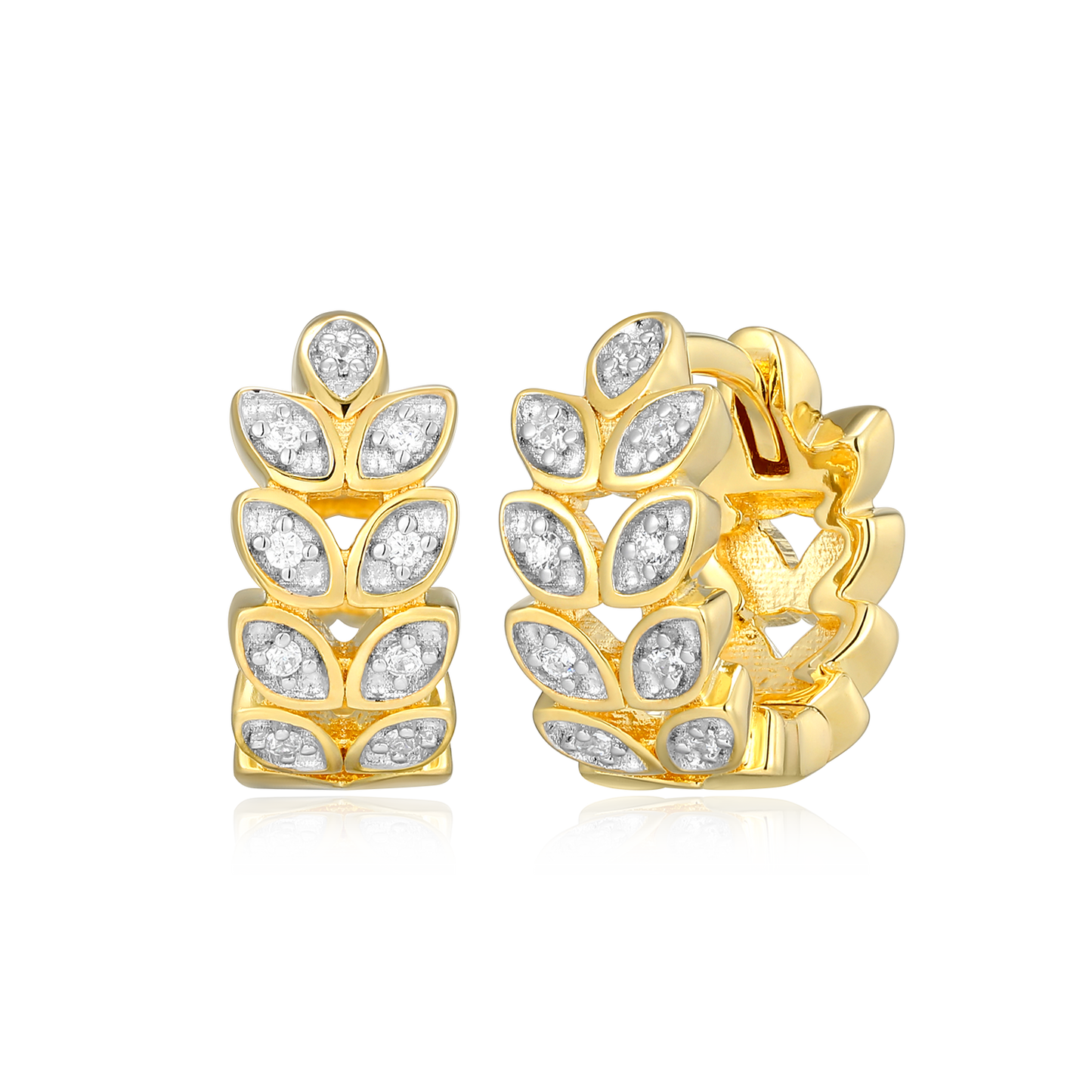 Marquis Flower Lab-Created Diamond Huggie Earrings in 14K Gold & Rhodium-Plated Sterling Silver | M by Monte Luna