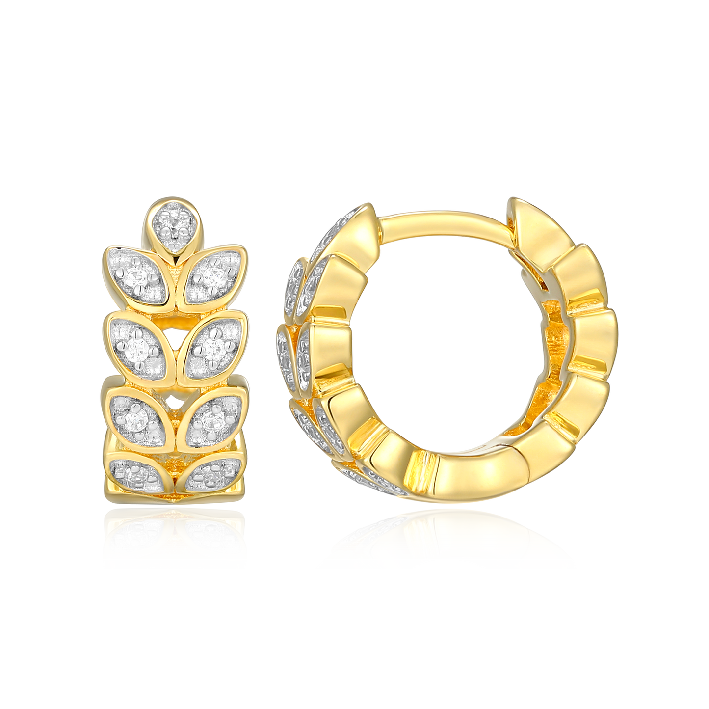 Marquis Flower Lab-Created Diamond Huggie Earrings in 14K Gold & Rhodium-Plated Sterling Silver | M by Monte Luna