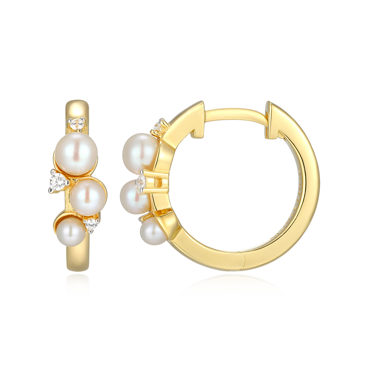 Scattered Genuine Pearl & Lab-Created Diamond Huggie Earrings in 14K Gold & Rhodium-Plated Sterling Silver | M by Monte Luna