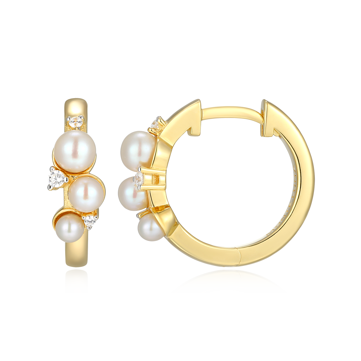 Scattered Genuine Pearl & Lab-Created Diamond Huggie Earrings in 14K Gold & Rhodium-Plated Sterling Silver | M by Monte Luna