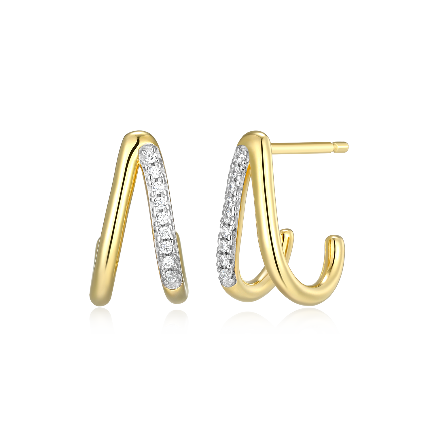 Split Hoop Lab-Created Diamond Huggie Earrings in 14K Gold & Rhodium-Plated Sterling Silver | M by Monte Luna