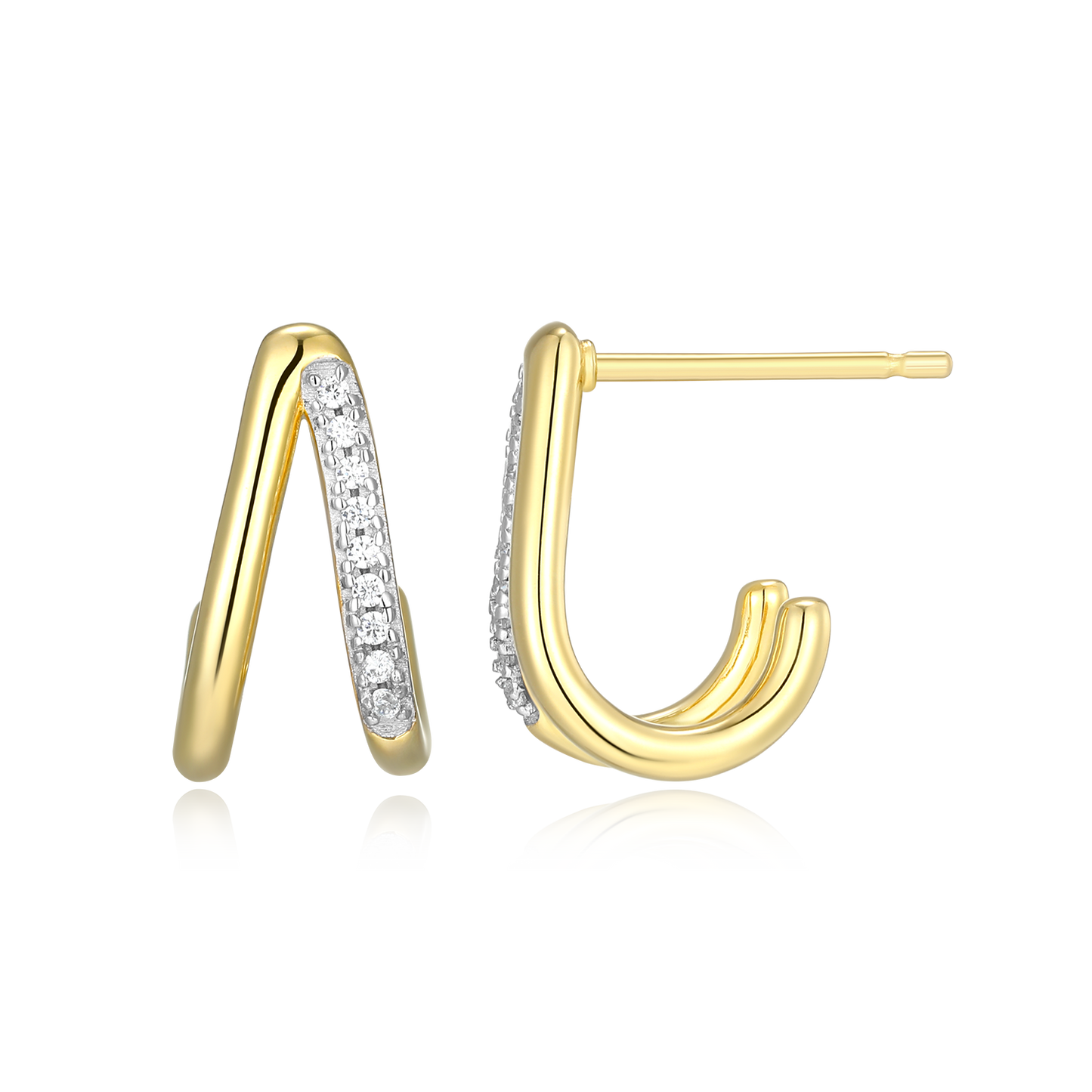 Split Hoop Lab-Created Diamond Huggie Earrings in 14K Gold & Rhodium-Plated Sterling Silver | M by Monte Luna