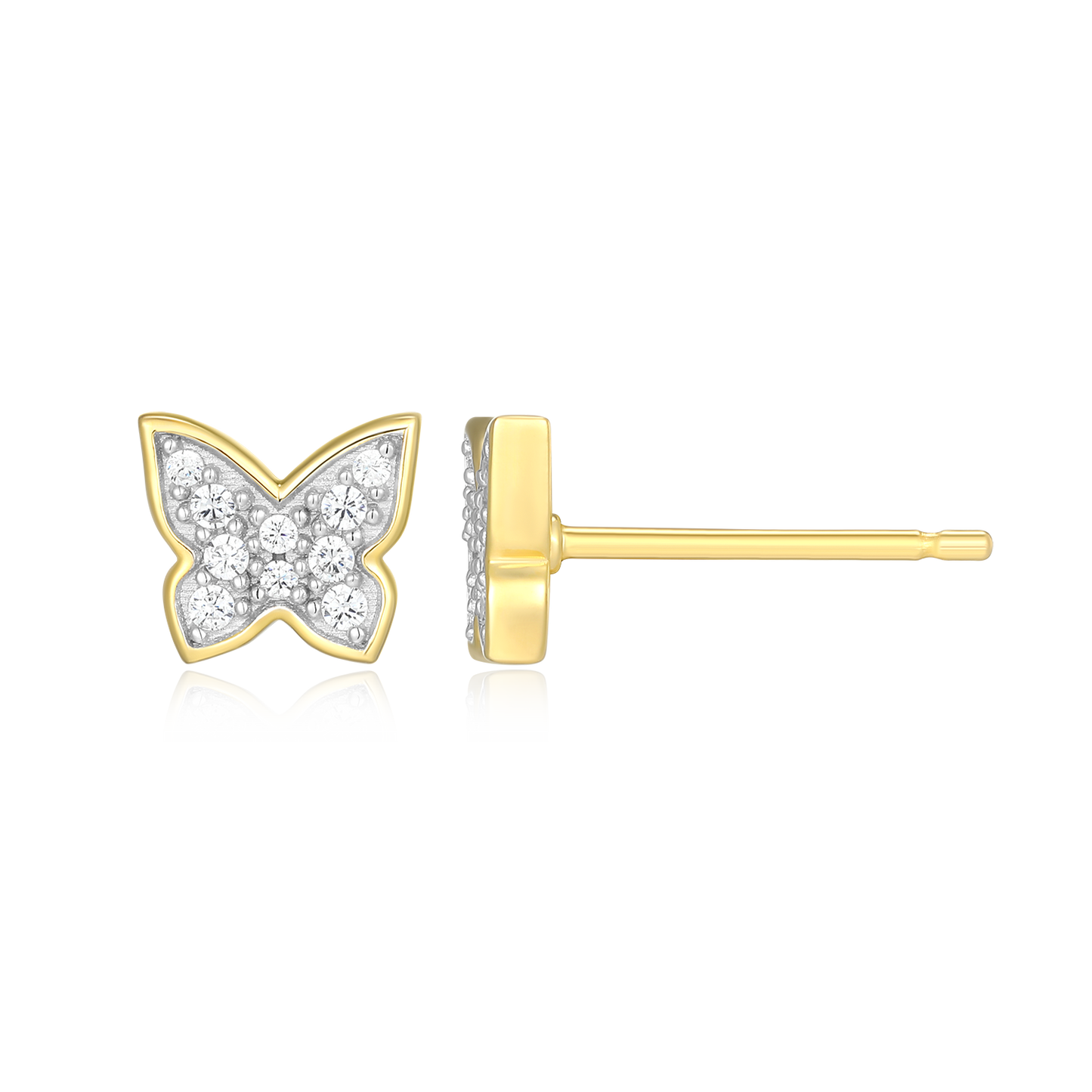 Pave Butterfly Lab-Created Diamond Stud Earrings in 14K Gold & Rhodium-Plated Sterling Silver | M by Monte Luna