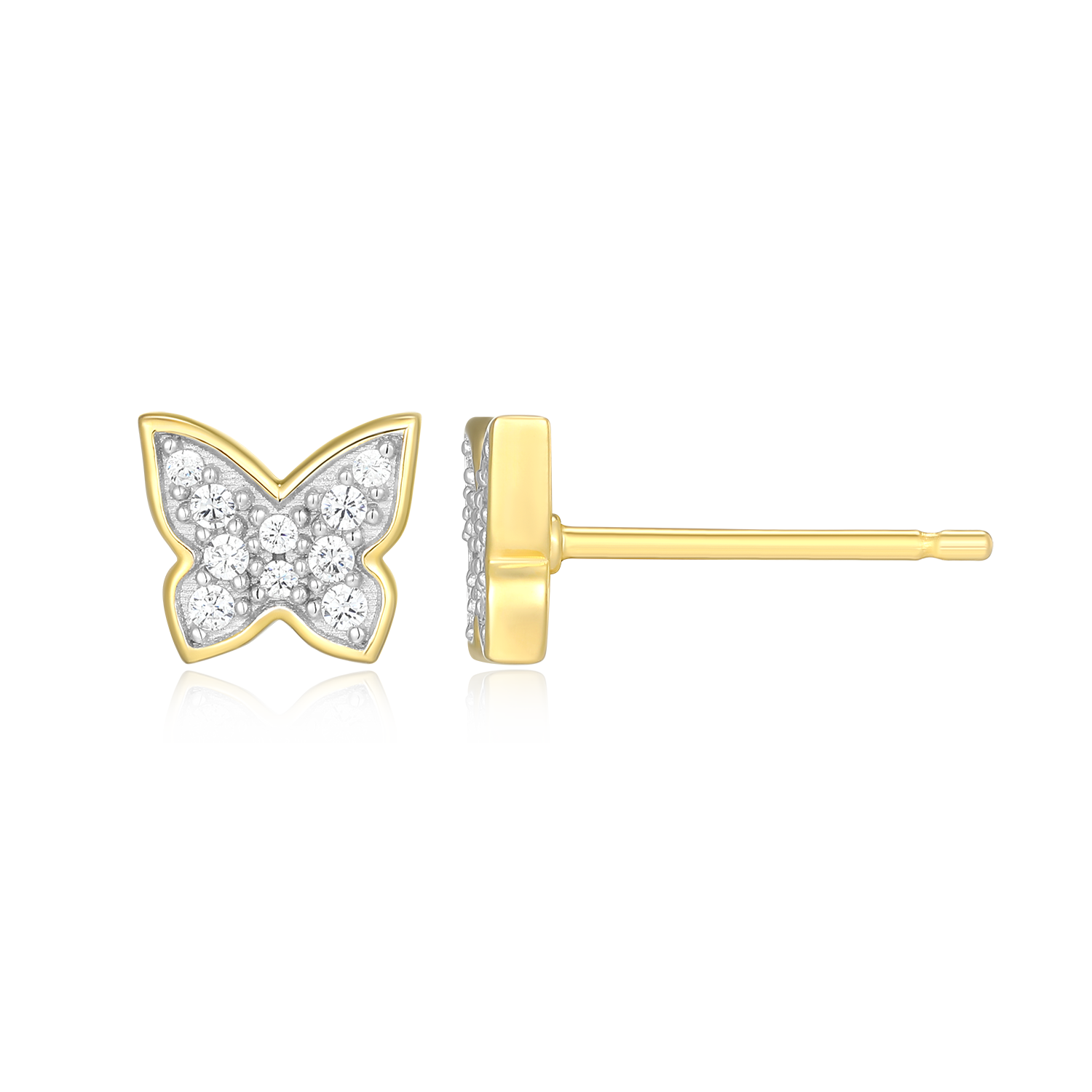 Pave Butterfly Lab-Created Diamond Stud Earrings in 14K Gold & Rhodium-Plated Sterling Silver | M by Monte Luna