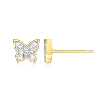 Pave Butterfly Lab-Created Diamond Stud Earrings in 14K Gold & Rhodium-Plated Sterling Silver | M by Monte Luna