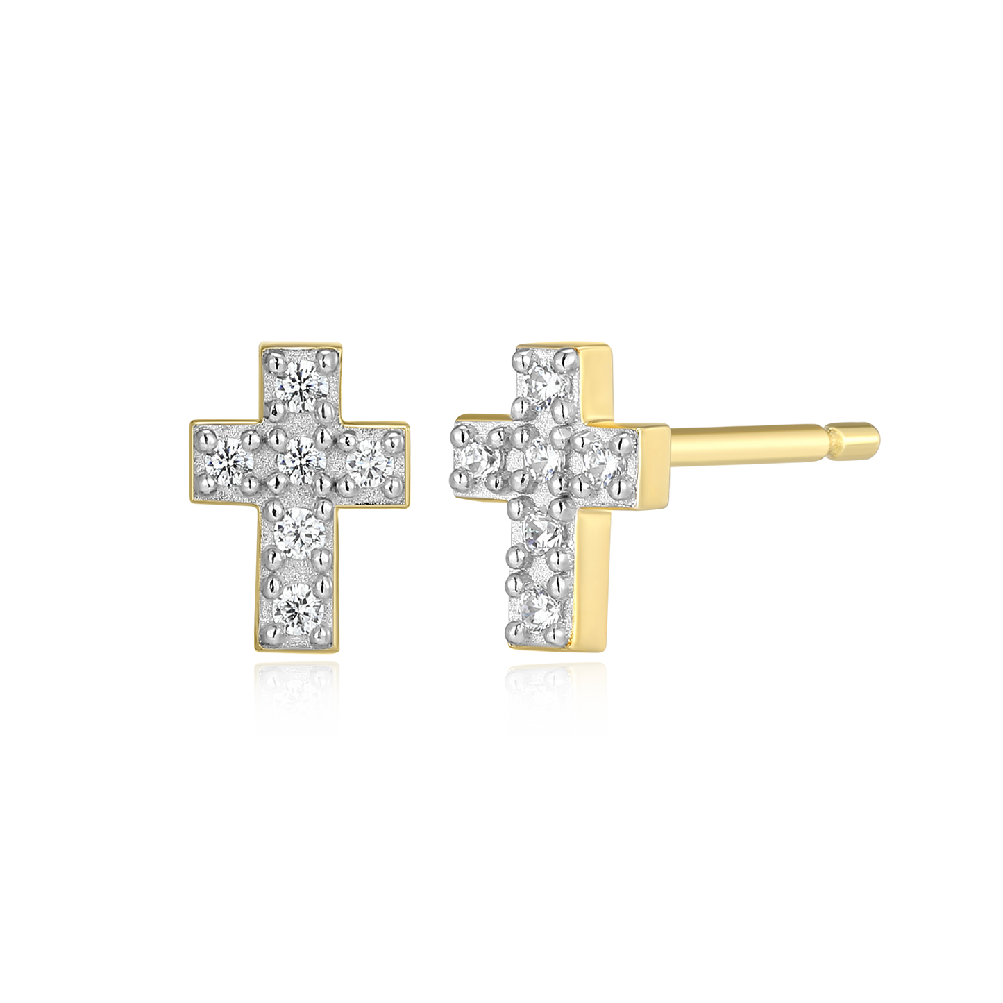 Petite Pave Cross Lab-Created Diamond Stud Earrings in 14K Gold & Rhodium-Plated Sterling Silver | M by Monte Luna