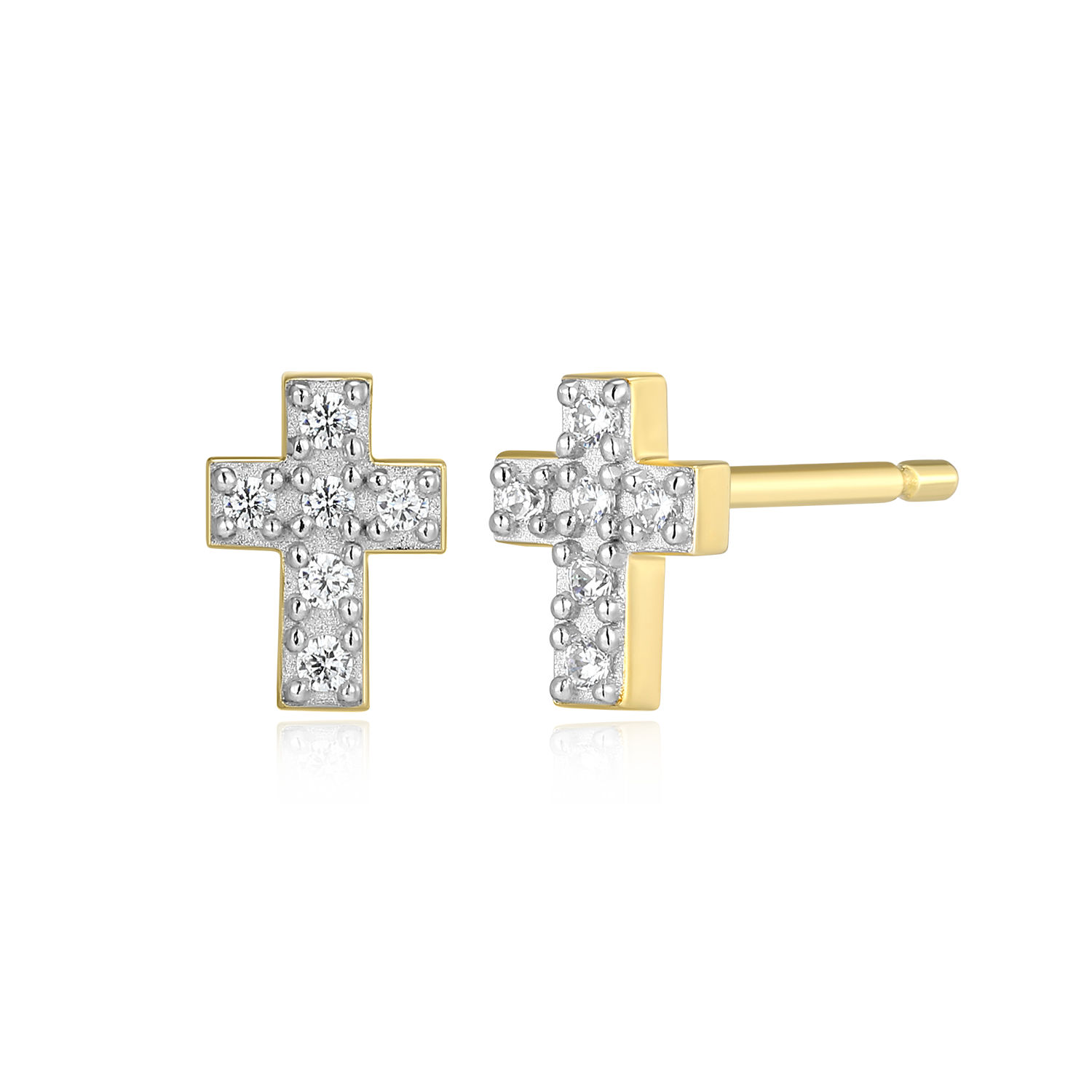 Petite Pave Cross Lab-Created Diamond Stud Earrings in 14K Gold & Rhodium-Plated Sterling Silver | M by Monte Luna
