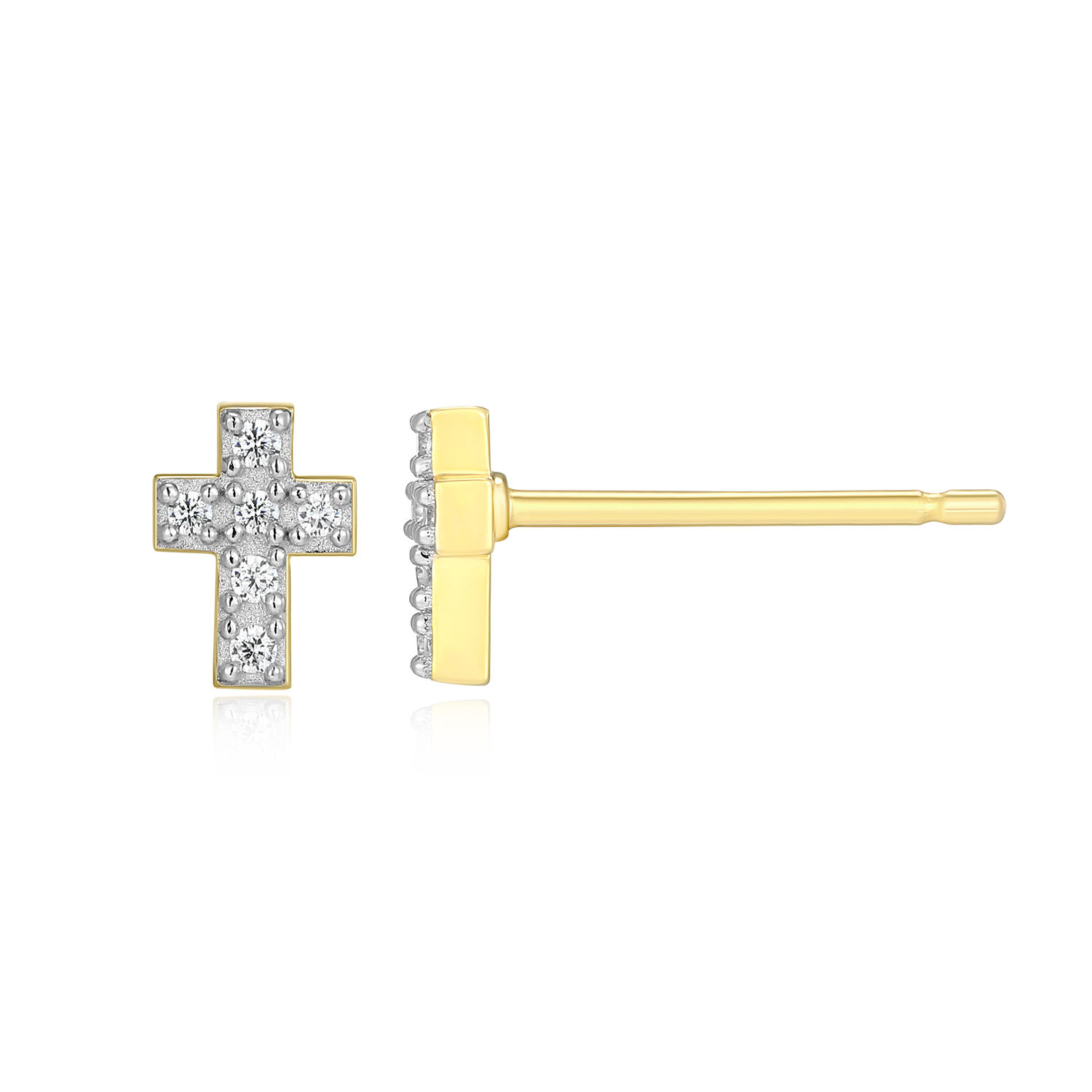 Petite Pave Cross Lab-Created Diamond Stud Earrings in 14K Gold & Rhodium-Plated Sterling Silver | M by Monte Luna