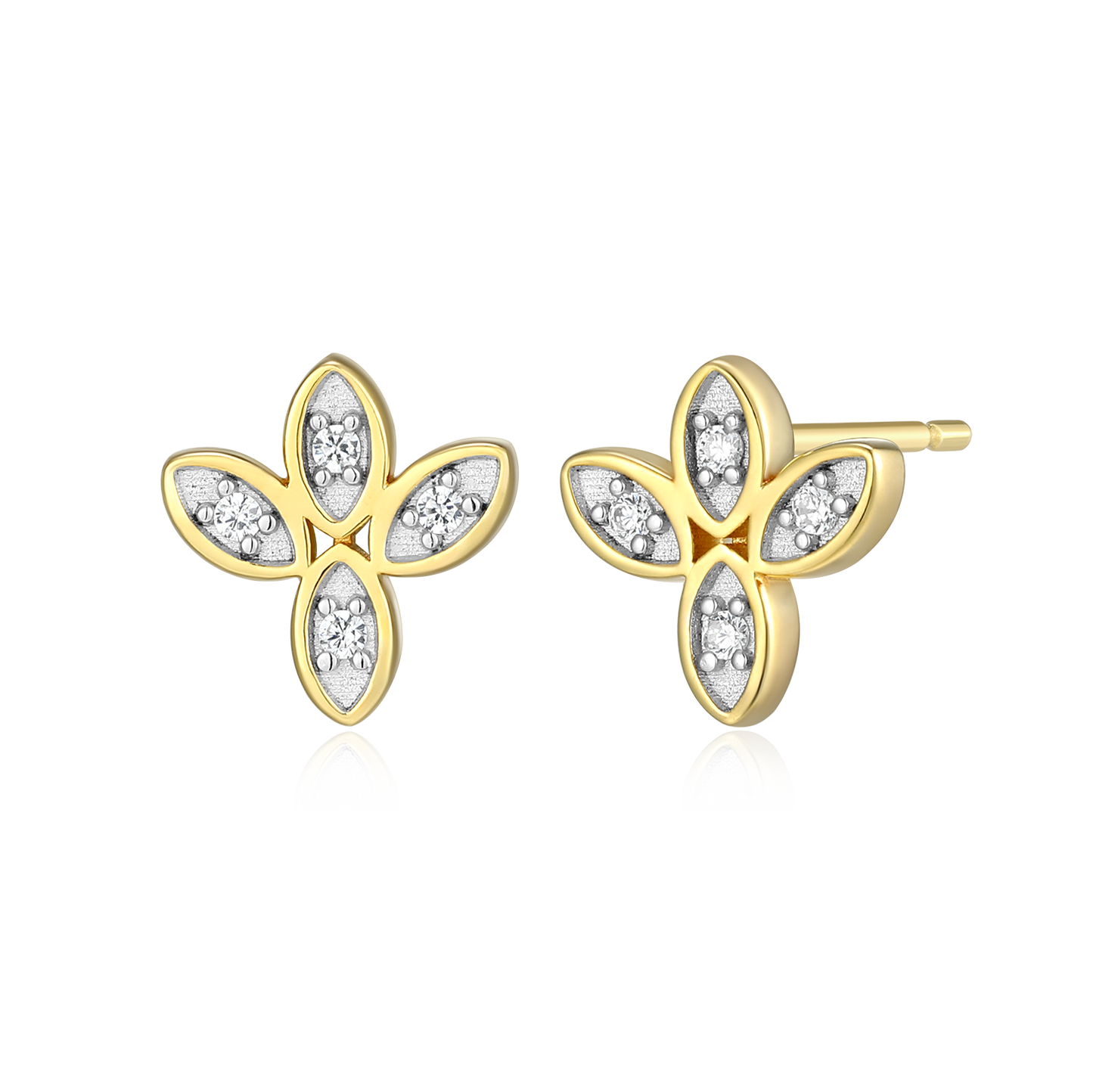 Pave Marquis Flower Lab-Created Diamond Stud Earrings in 14K Gold & Rhodium-Plated Sterling Silver | M by Monte Luna