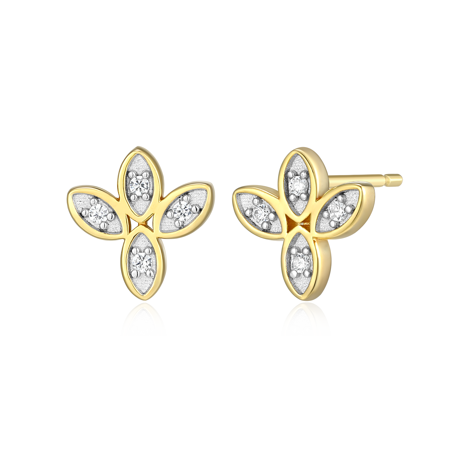 Pave Marquis Flower Lab-Created Diamond Stud Earrings in 14K Gold & Rhodium-Plated Sterling Silver | M by Monte Luna