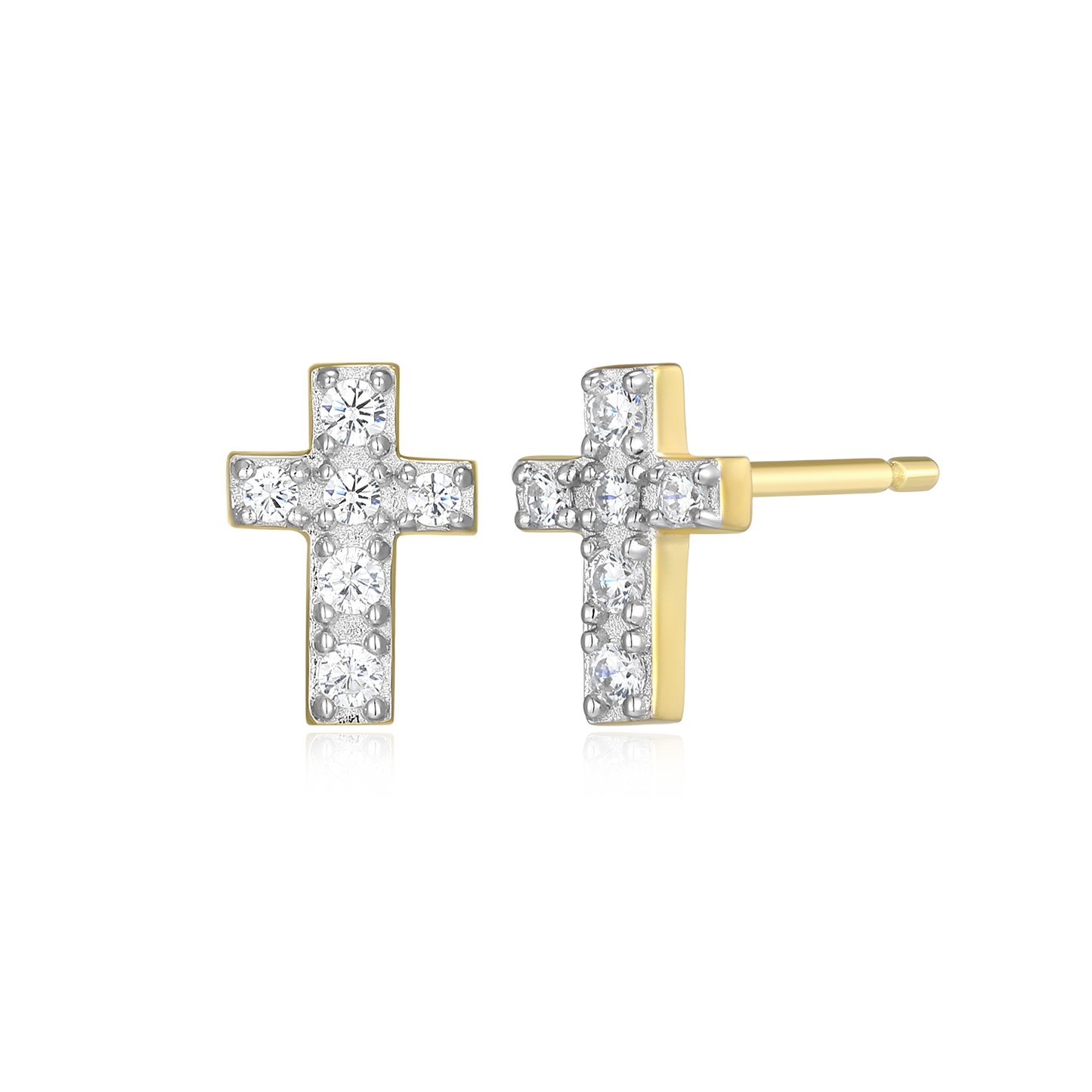 Pave Cross Lab-Created Diamond Stud Earrings in 14K Gold & Rhodium-Plated Sterling Silver | M by Monte Luna
