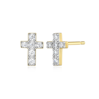 Pave Cross Lab-Created Diamond Stud Earrings in 14K Gold & Rhodium-Plated Sterling Silver | M by Monte Luna