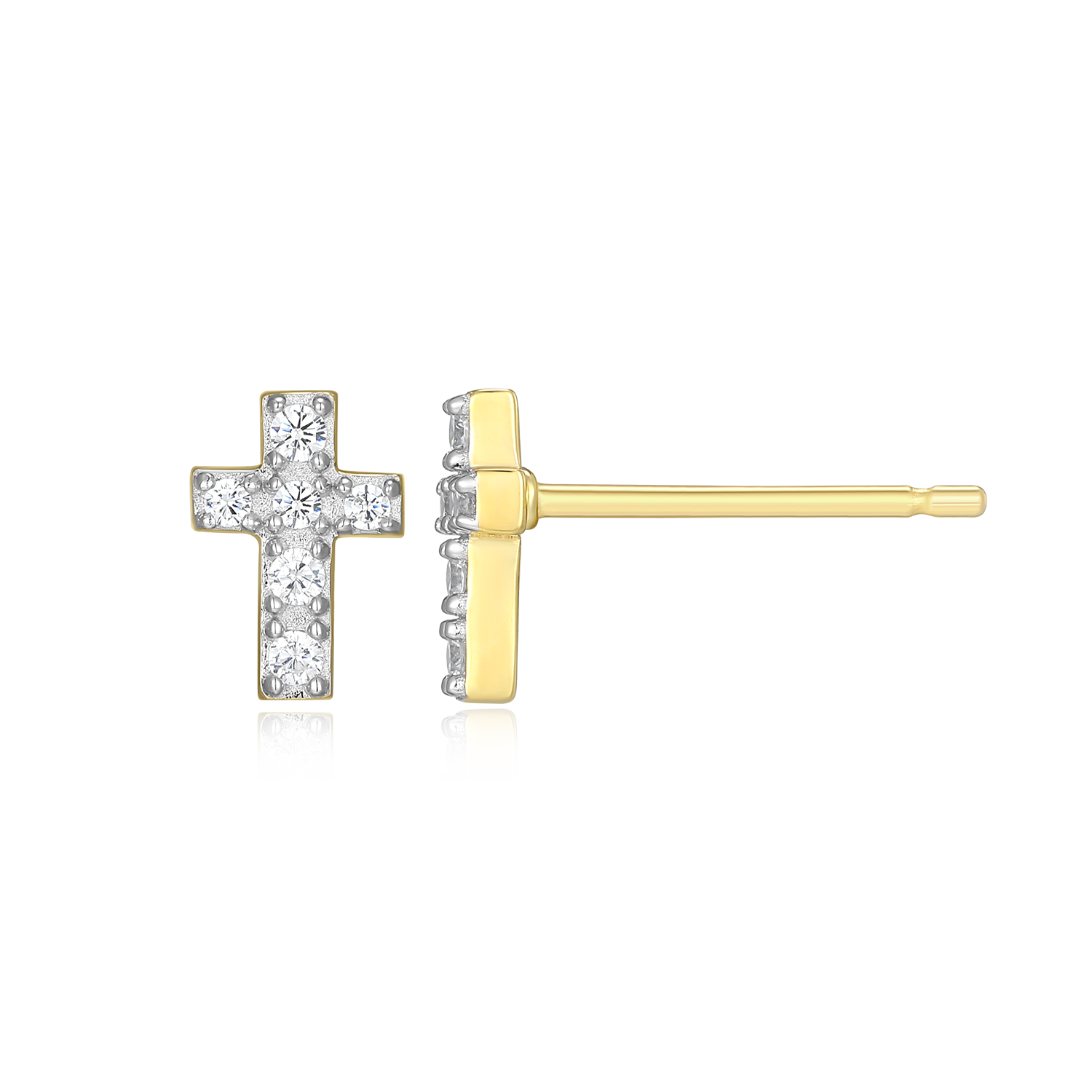 Pave Cross Lab-Created Diamond Stud Earrings in 14K Gold & Rhodium-Plated Sterling Silver | M by Monte Luna